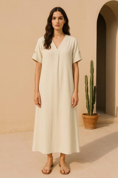 "Look complet avec robe beige femme