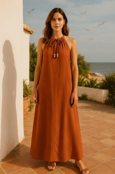 Robe marron femme élégante, style naturel et chaleureux, idéale pour un look raffiné toute l’année.